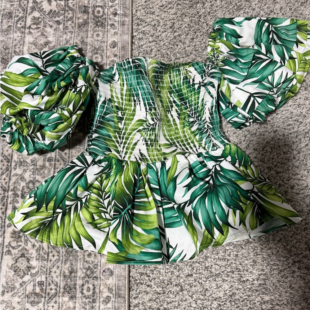 Autumn Adeigbo Green Leaf Print women’s top
